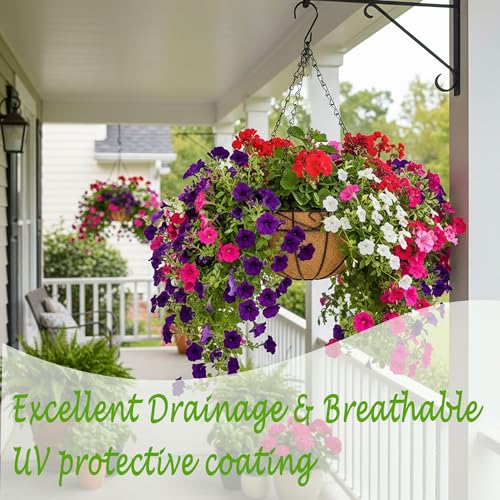12 Inch Hanging Planters 2 Pack Round Metal Baskets with Coco Liners for Indoor Outdoor Gardens Porch Patio Decor Farmhouse Country Style Garden Decor - color: Lacework