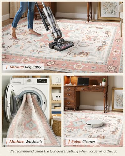 MINIDEAR 2x3 Area Rugs for Entryway, Kitchen, Washable Rug Small Rugs for Bedroom Non Slip Vintage Rug with Floral Print Carpet Mat for Home, Pink - color: Pink, size: 2' x 3' (Rectangular)