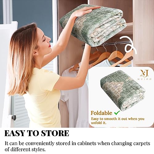 MUJOO Hallway Runner Rug - Machine Washable Non Slip Boho Green Runner for Hallways, Entryway, Kitchen, Bathroom, Bedside - Retro Soft Low-Pile 2'x6' Blossom. - color: Green, size: 2' x 6' (Rectangular)