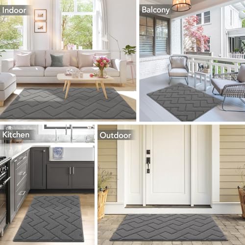 hicorfe Dirt Trapper Indoor Doormat,20"x48" Welcome Door mat,Non Slip Backing Washable Door Mats,Absorbent and Resistant Low-Profile Entrance Inside Floor Mat for Front Back Door,Entryway (Grey) - color: Grey, size: 48" x 20" (Rectangular)