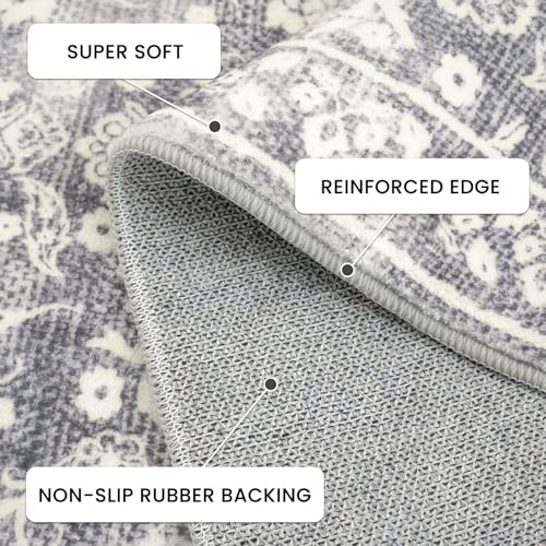 Vintage Entryway Rug, Gray Ivory 2x3 Washable Non-Slip Carpet, Soft Thin Faux Wool Small Area Rug for Front Door, Kitchen, Bedroom, Foyer - color: Gray Ivory 01, size: 2' x 3' (Rectangular)