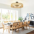 Hamilyeah 24 inch Rattan Boho Flush Mount Ceiling Light Fixture with 5 Light,Woven Light Fixtures Ceiling Mount for Living Room, Bedroom, Kitchen - color: 24INCH Black Semi Ceiling Light