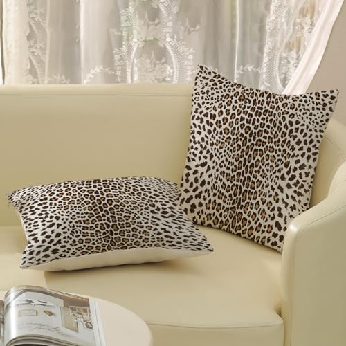 Leopard Print Pillow Covers 16x16 Inches Pack of 2,Brown Cheetah Animal Print Throw Pillow Covers Modern Leopard Decorative Pillowcase Farmhouse Linen Cushion Cover for Home Couch Outdoor Decor - color: Boho-tropical Leaves-1, size: 16" x 16" (Pack of 2)