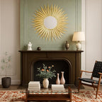 PERHOM Gold Sun Mirror, 30"x30" Large Sunburst Mirrorwith Metal Frame,Starburst Mirrors for Living Room, Entryway, Bedroom, Fireplace