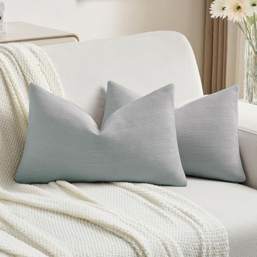 FUTEI Pack of 2 Chenille Decorative Throw Pillow Covers 12x20 Inch,Soft Cozy Striped Geometric Patterns Lumbar Pillow Cases,Modern Home Decor for Couch Bed Living Room,Dusty Blue - color: Dusty Blue, size: 20" x 12" (Pack of 2)