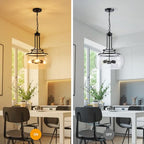 WUZUPS Chandelier Rustic Farmhouse Industrial Round Ceiling Pendant LED Light Fixture Clear Seeded Glass Shade for Dining Room Kitchen Island Foyer Entryway, H 20.9" x W 15.9", Black - color: Pendant Light, Black, 3-Light, size: H 20.9" * W 15.9"