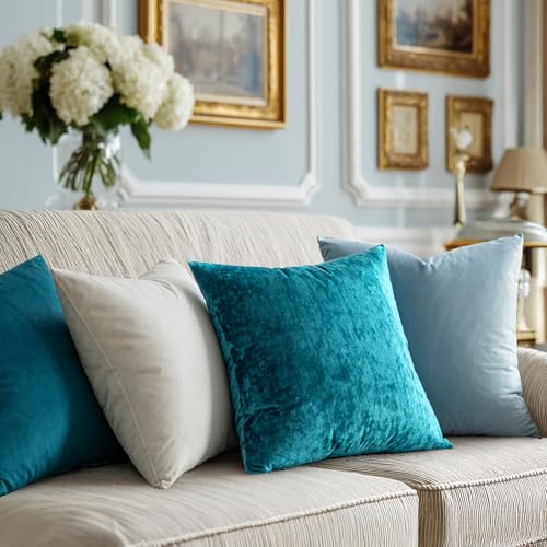 MIULEE Velvet Throw Pillow Covers Set of 2, Soft Neutral Decorative Pillow Cases with Luxurious Textured Vintage Cushion Covers for Home Decor Couch Sofa Bed,Teal Blue 18x18 inch - color: Teal Blue, size: 18" x 18" (Pack of 2)