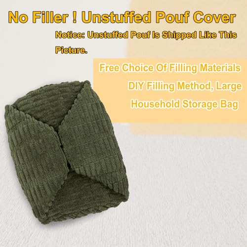 Poofieotto Handmade Unstuffed Ottoman Pouf Cover – Versatile Storage Footstool & Floor Pouf for Living Room, Bedroom, or Wedding Decor | 20" Diameter x 14" Height | Filler Not Included (Green) - color: Green