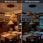 Farmhouse Rattan Pendant Light 3-Lights Woven Chandelier Boho Hanging Light Fixture Multicolor Basket Wicker Shade Rattan Chandelier for Kitchen Dining Room Living Room, DIY, Adjustable Height - color: Rattan -3-Light, Multicolor