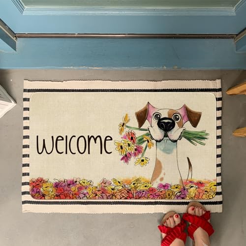 Spring Summer Door Mat,Floral Dog Indoor Outdoor Non-Slip Doormat,Entryway Front Porch Farmhouse Spring Welcome Door Mat Colorful for Entrance Decor,30" x 17" - color: 2026 Spring Summer 3