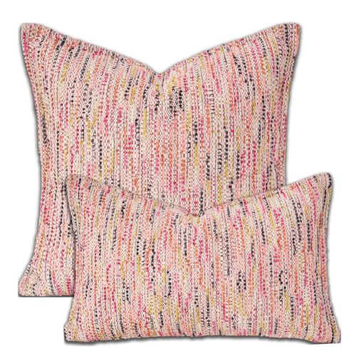 Premium Series Fringe Boho Throw Pillow Cover, Linen Woven Luxury Thick Cushion Case with Tassels for Home Décor, Pink, 18x18 Inch - color: Pink, size: 18" x 18" (Pack of 1)