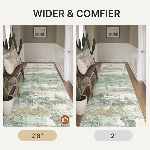 BEIMO Runner Rug for Hallway Kitchen, 2'6"x6' Machine Washable Runners Rug for Entryway, Soft Modern Abstract Throw Rugs, Low Pile Floor Cover with Non Slip Backing, Light Green - color: Light Green/Cream, size: 2'6" x 6' (Rectangular)