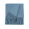 CozeCube Blue Throw Blanket for Couch, Boho Throw Blanket with Fringe Tassel, Lightweight Fall Throw for Bed, Living Room Outdoor, Gift, Dusty Blue, 60"x80"