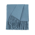 CozeCube Blue Throw Blanket for Couch, Boho Throw Blanket with Fringe Tassel, Lightweight Fall Throw for Bed, Living Room Outdoor, Gift, Dusty Blue, 60"x80"