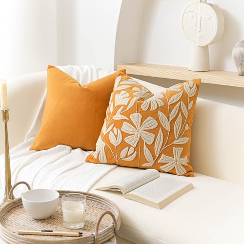 BlissBlush Throw Pillow Cover 20x20 Inch, Mustard Floral Tufted Velvet Decorative Accent Pillow Case for Sofa Bed Living Room, Cover Only - color: Yellow Mustard, size: 20" x 20" (Pack of 1)