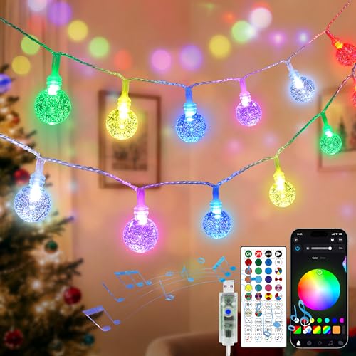 OMIKA Smart Color Changing String Lights USB Powered, 33FT 60LED APP Control Fairy Lights with Remote, Indoor Globe String Lights, Music Sync for Party Bedroom Tent Wedding Christmas Tree - color: Smart Color Changing, size: 33ft 60LED