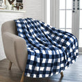 PAVILIA Buffalo Check Fleece Throw Blanket | Blue White Checkered Plaid Flannel Blanket | Soft Velvet Lightweight Microfiber Blanket for Couch Sofa | 50x60 Inches Checker Navy - color: Checker Navy, size: 50 x 60 Inches - Throw