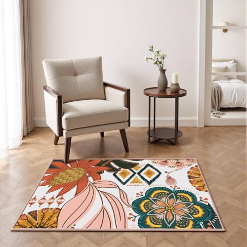 Tyrot Boho Floral 2x3 Washable Kitchen & Entryway Rug Ultra-Thin Flat Woven Low-Pile Botanical Area Rug Non Slip Indoor Door Mat for Bathroom Bedroom, Blush Pink - color: Blush Pearl, size: 2' x 3' (Rectangular)