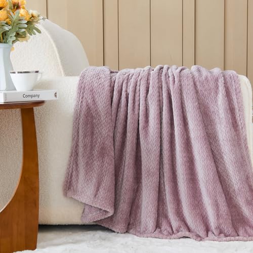 NEWCOSPLAY Super Soft King Blanket Light Purple Premium Silky Flannel Fleece Leaves Pattern Lightweight Bed Blanket All Season Use (Light Purple, King(90"x110")) - color: Light Purple, size: King(90"x110")