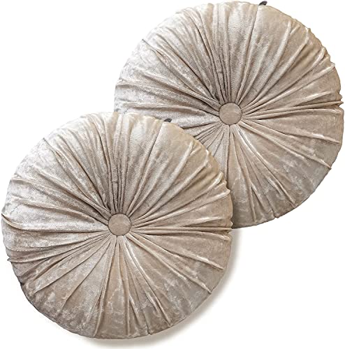 Verpert Pack 2：Round Floor Cushions Pillow, Solid Color Velvet Meditation Cushion Pumpkin Pleated Meditation Pillow for Home Sofa Bed Car Decor Floor Pillow Cushion Beige - color: Beige