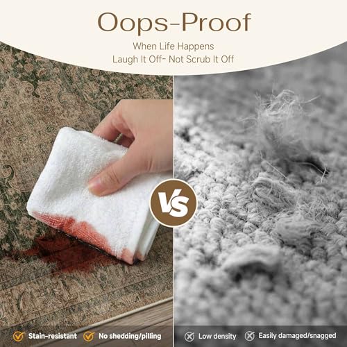 2x3 Washable Area Rug Green Brown Vintage Non Slip Soft Low Pile Small Rug for Entryway Kitchen Bathroom Distressed Oriental Throw Carpet for Living Room Bedroom Home Decor - color: Green/Brown, size: 2' x 3' (Rectangular)