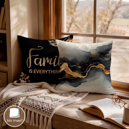 OBSEDE Black Gold Marble Sweet Home Decorative Throw Pillow Covers 18 × 18 in, Set of 4, Couch Cushion Cases Inserts for Sofa Bed Living Room Home Decor, Single-Sided Print - color: Black Gold Marble Sweet Home, size: 18" x 18" (Pack of 4)