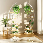 GREENSTELL Plant Stand Indoor with Grow Light, 7-Tiered Tall Metal Plant Stand for Indoor Plants, Half-Moon Shape Display Shelf for Living Room, Balcony, Patio, White (2 Pack)