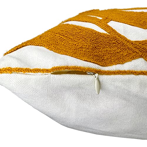 Alysheer Farmhouse Floral Leaves Embroidered Decorative Throw Pillow Cover 18x18 inches, Boho Tufted Flowers Embroidery Pattern Chic Cotton Cushion Case for Couch Bed Sofa Living Room(Mustard Yellow) - color: Mustard Yellow Floral, size: 18" x 18" (Pack o