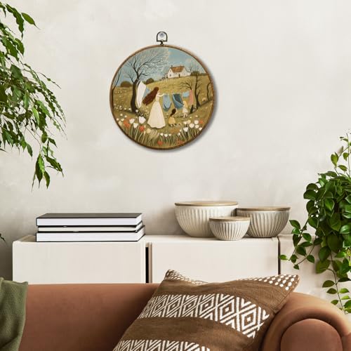 JUIOEIU Vintage Rustic Farmhouse Round Wall Decor, Cottagecore Laundry Day Framed Canvas Prints, Country Landscape Wall Art Hanging Decorations for Bathroom Washroom Laundry Room Decor, 10x10in - color: Laundry room05