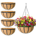 4 Pack 14 Inch Round Hanging Basket with Coco Liners， Metal Hanging Baskets for Plants Outdoor， Hanging Planter with Chain Garden Products for Outdoor, Porch, Lawn, Garden - size: 14 Inch