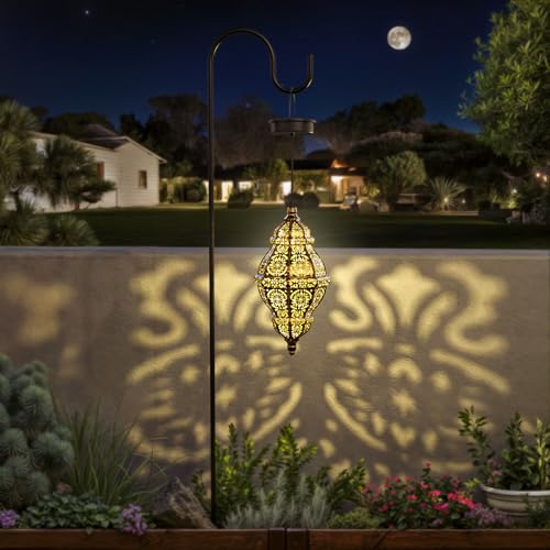 Twinkya Hanging Solar Lights Outdoor Garden Decor, Decorative Waterproof Plastic Moroccan Solar Lantern Lamp, Outside Decorations for Patio Yard Porch Backyard Decor, Gardening Gifts for Women Mom - color: Brown Gold, size: 1pack