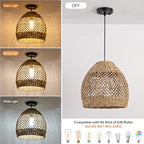 Boho Rattan Pendant Lights 13.8IN Farmhouse Dining Room Light Fixtures Hand-Woven Seagrass Chandelier Coastal Wicker Hanging Lighting for Kitchen Island Entry Living Room Bedroom Foyer Restaurant - color: Coffee-C