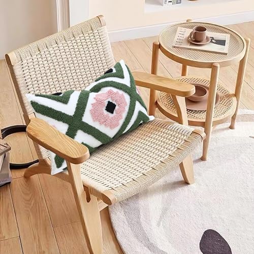Boho Accent Lumbar Pillow Covers 12x20 - Tufted Abstract Modern Throw Pillow Covers, Farmhouse Decorative Pillowcase for Couch, Sofa, Bed, Living Room -Green Pink Black Geometric - color: Green Geometric