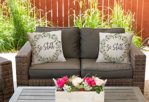 Nphuriy Rustic Be Still Green Olive Wreath Vintage Farmhouse Décor Spring Summer Sign Decoration Cotton Linen Home Decorative Throw Pillow Case Cushion Cover with Words for Sofa Couch, 16 x 16 in - color: Multi 30