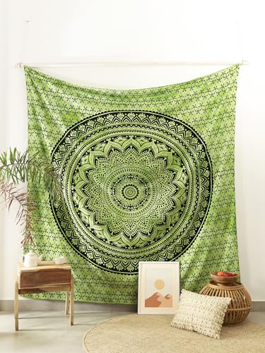 Popular Handicrafts Queen Mandala Hippie Tie dye Psychedelic Ombre Tapestry Wall Hanging - Indian Maditation Gypsy Bohemian Hippy Dorm Room Decor Green 81x88 Inch - color: Green, size: 88L" x 81W"