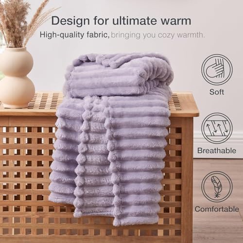 EXQ Home Fleece Blanket Queen Size for Couch or Bed - 3D Stripe Jacquard Decorative Blankets - Cozy Soft Lightweight Fuzzy Flannel Blanket Suitable for All Seasons(90"×90",Light Purple) - color: Light Purple, size: Queen