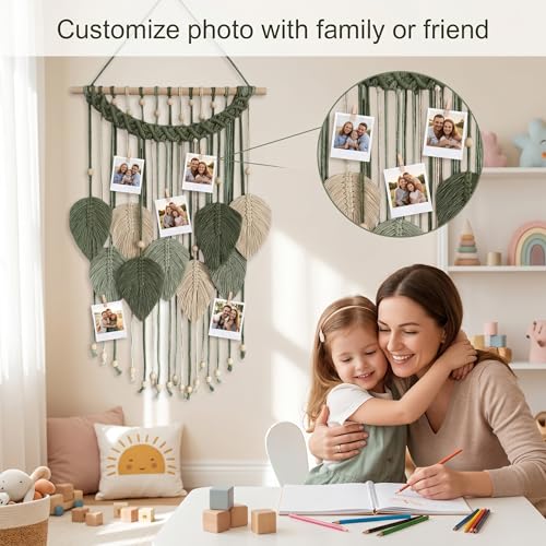 SunsprieJoy Macrame Wall Hanging, Boho Wall Decor Handmade Yarn Woven Leaf Tapestry, Modern Wall Art for Bedroom Nursery Kitchen Dining Room Bathroom, Home Decoration Gift for Women – Green - style: Layered Leaf