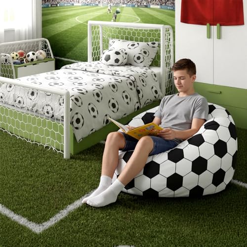 Boao 27'' Large Soccer Bean Bag Chairs Cover (No Filling) Washable Stuffed Animal Storage Beanbag Chair Canvas Bean Bag Cover with Zipper for Organizing Plush Toys Textile Sack - color: Football, size: 27 Inches