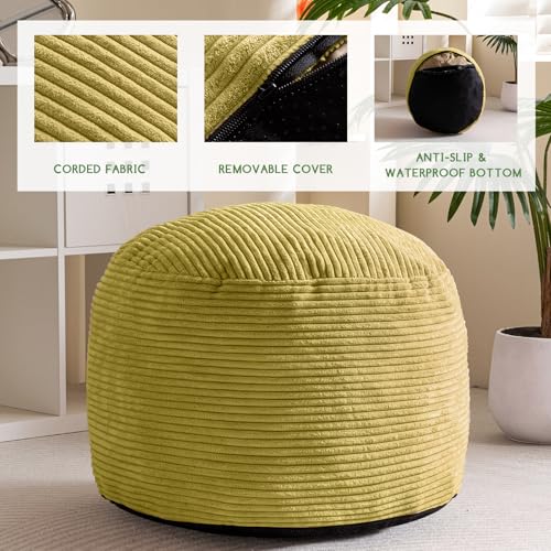HIGOGOGO Round Stuffed Pouf Ottoman, Corduroy Poufs with Foam Chunk Filling, Furry and Fluffy Pouf Foot Stool Storage Ottoman, 26 X 18 Floor Poufs Foot Rest for Living Room, Green - color: Green, size: 26"D x 26"W x 18"H