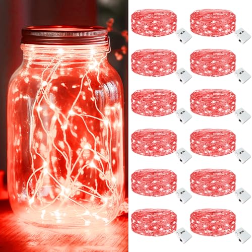 kolpop 12 Pack LED Fairy Lights Battery Operated, Mini Twinkle String Lights Battery Powered Waterproof for Christmas Mason Jars Party,Red - color: Red, size: 12 Pack