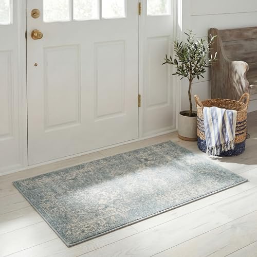 SAFAVIEH Adirondack Collection Accent Rug - 2'6" x 4', Slate & Ivory, Distressed Vintage Floral Design, Non-Shedding & Easy to Clean, Ideal for Front Door, Kitchen, Entryway, Foyer (ADR109T) - color: Slate/Ivory, size: 2'6" x 4' (Rectangular)