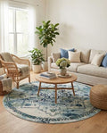 Rugs.com Fleur Collection Rug – 6' Round Blue Medium-Pile Rug Perfect for Kitchens, Dining Rooms - color: Blue 12, size: 6' (Round)