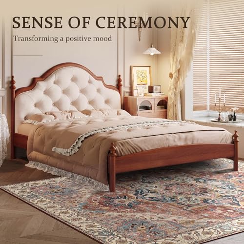 Deerly Vintage Area Rug 5x7 Boho Washable Rug for Living Room Bedroom Non Slip Low Pile 5x7 Rug for Kitchen Entryway Bedroom Dining Room Office, Brickred/Multi - color: Brickred & Multi, size: 5' x 7' (Rectangular)