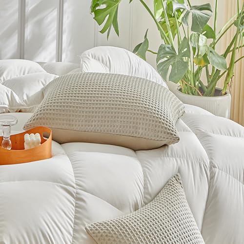 WARMDERN Waffle Weave Pillowcases 2 Pack Pillow Cases Soft Microfiber Pillow Case Covers Set of 2 Boho Woven Textured Pillowcase with Envelope Closure(Khaki, 26x26 Inches) - color: Khaki-waffle Weave, size: 26" x 26" (Pack of 2)