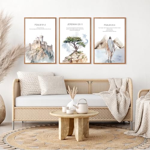 CHDITB Christian Bible Verse Framed Canvas Wall Art Set Of 3, Jesus Wall Decor, Scripture Jesus Wall Painting, Inspirational Biblical Art Prints For Dining Room Living Room Church (12X16 Inch) - color: Bible wall art