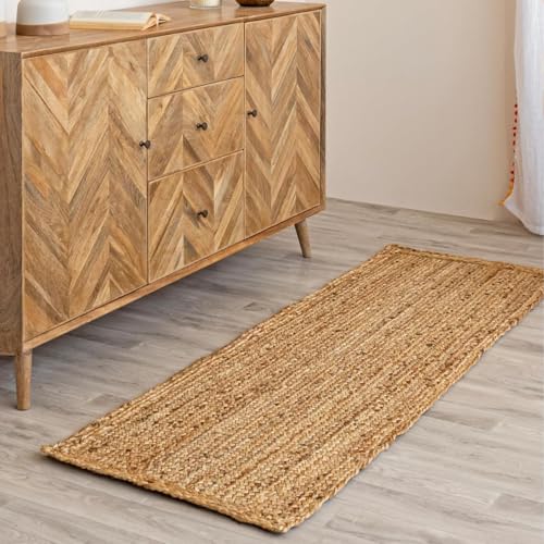 HOMEMONDE Handcrafted Woven Jute Runner Rug 2x8 ft - Rustic Natural Braided Area Rug - Farmhouse Indoor Eco Friendly Floor Rug for Kitchen, Hallway, Living Room, Bedroom - size: 2' x 8' (Rectangular)