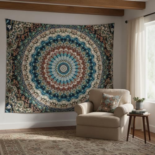 Motanber Boho Mandala Tapestry Wall Hanging Bohemian Medallion Tapestry Aesthetic Vintage Floral Hippie Indian Cool Small Tapestries for Bedroom Living Room Dorm Decor 48 x 36 Inch - color: Blue Beige, size: 48"L x 36"W