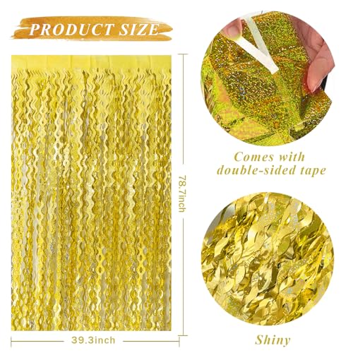 Gold Backdrop Birthday Decorations Foil Curtain Backdrop Gold Streamers Dance Party Decorations Photo Booth Props for Bachelorette Decorations Christmas Halloween New Years Eve Party Supplies - color: Gold, size: 5 Pack