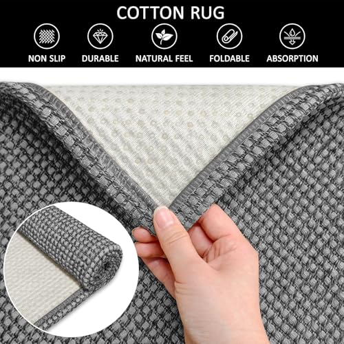 Hallway Washable Runner Rug 2x3 Small Washable Area Rugs Indoor Door Mat Front Door Mat Non Slip Rubber Backed Entryway Rug Cotton Entrance Doormat for Foyer Bathroom Kitchen Bedroom(Grey/Dark Grey) - color: Grey/Dark Grey, size: 2x3