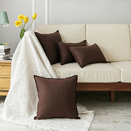 Jeanerlor Solid Cotton Linen Decoration Toss Throw Pillow Sham Cushion Case Special Pillow Cover Delicate Decorative Pillowcase for Bed/Chair/Couch, 18"x18"(45 x 45cm), Brown - color: Brown, size: 18" x 18" (Pack of 1)